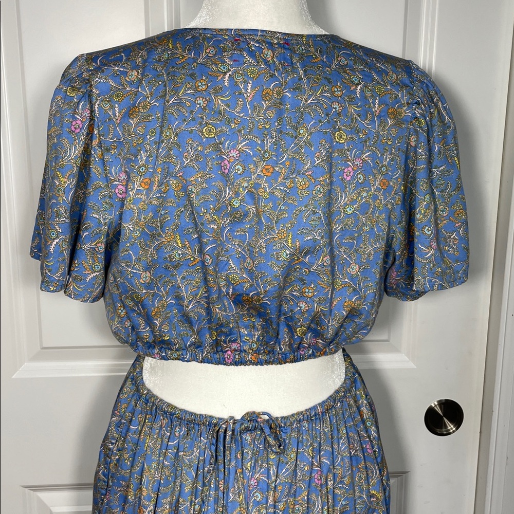 XíRENA Gabrielle Cutout Dress Size Large Blue Floral Midi V Neck Flutter Sleeve - Picture 8 of 16